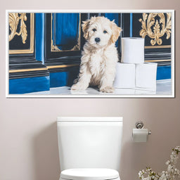 Regal Puppy Bathroom Antics - NicheCanvas