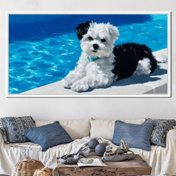 Puppy Relaxation by the Pool - NicheCanvas