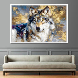 Golden Storm Wolf Portrait - NicheCanvas