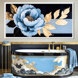 Golden Petals Blue Elegance - NicheCanvas