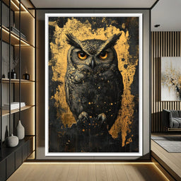 Golden Nocturnal Owl - NicheCanvas