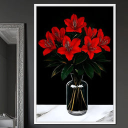 Scarlet Blooms in Glass Vase - NicheCanvas
