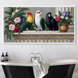 Parrot Trio On Florid Ledge - NicheCanvas