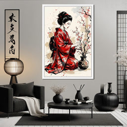 Japanese Woman with Cherry Blossoms - NicheCanvas