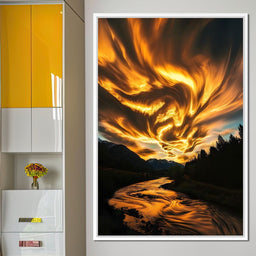 Golden Skies Over River Glow - NicheCanvas