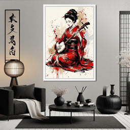 Japanese Woman with Shamisen - NicheCanvas
