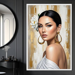 Golden Lotus Beauty Portrait - NicheCanvas