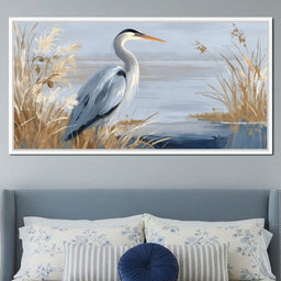 Coastal Heron Marsh Stillness - NicheCanvas