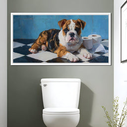 Bulldog Bathroom Mischief - NicheCanvas