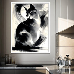 Inkbrush Noir Feline Reverie - NicheCanvas