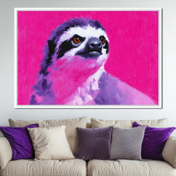 Vivid Magenta Sloth Portrait - NicheCanvas