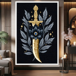 Golden Dagger Midnight Floral - NicheCanvas