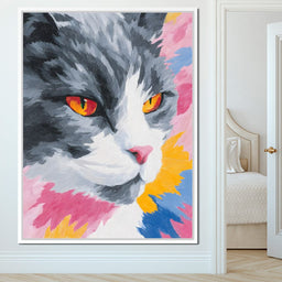 Radiant Feline Fire Eyes Portrait - NicheCanvas