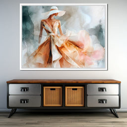 Sun Hat Lady in Peach Gown - NicheCanvas