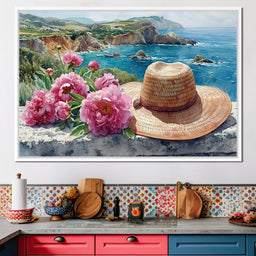 Seaside Blooms and Straw Hat - NicheCanvas