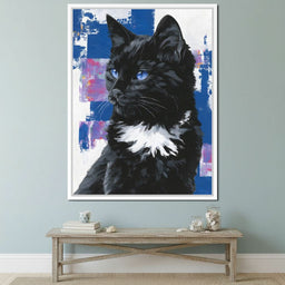 Nocturnal Blue Eyed Feline Portrait - NicheCanvas