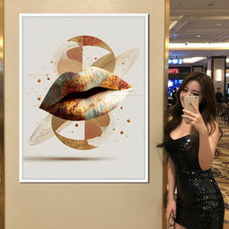 Golden Orbit Abstract Lips - NicheCanvas