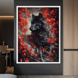 Black Wolf Rose Petal Storm - NicheCanvas