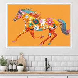 Blooming Horse on Tangerine - NicheCanvas