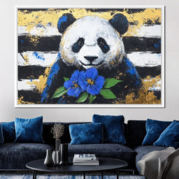Golden Panda with Indigo Blooms - Alicia Smith - NicheCanvas