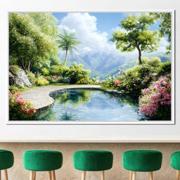 Mountain Garden Paradise Pond - NicheCanvas