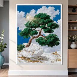 Sunlit Pine on White Cliff - NicheCanvas