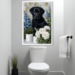 Midnight Pup Among Peony Grace - NicheCanvas
