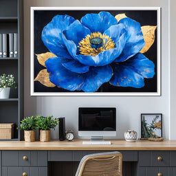 Golden Petal Azure Bloom - NicheCanvas