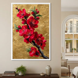 Golden Sakura Blossom Branch - NicheCanvas