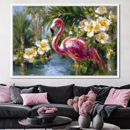 Tropical Flamingo Oasis Glow - Neal Hackett - NicheCanvas