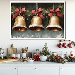 Snow Kissed Golden Holiday Bells - NicheCanvas