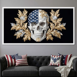 American Flag Skull Baroque Gold - NicheCanvas