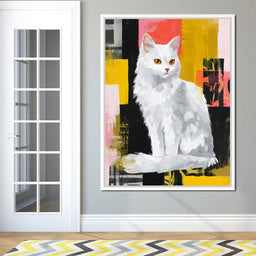 Radiant White Feline Poise - NicheCanvas
