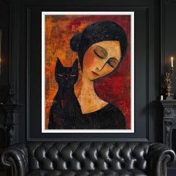 Contemplative Harmony with Cat - NicheCanvas