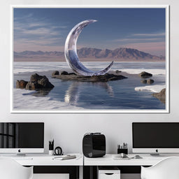 Silver Crescent Over Salt Flats - NicheCanvas
