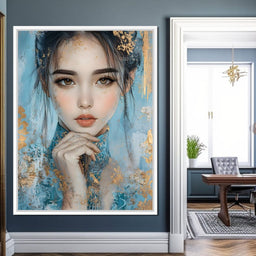 Golden Petals on Celestial Blue - NicheCanvas