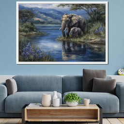 Elephant Family Riverbank Dream - NicheCanvas