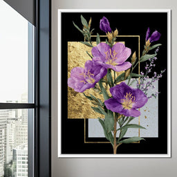 Golden Frame Violet Blossoms - NicheCanvas
