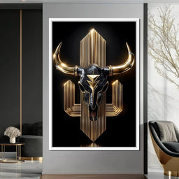 Golden Bull Deco Skull Majesty - NicheCanvas