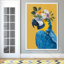 Floral Crown Blue Macaw Portrait - NicheCanvas