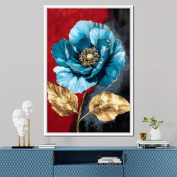 Golden Bloom on Midnight Blue - NicheCanvas