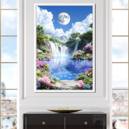 Lunar Reflection Over Falls - NicheCanvas