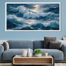 Sunlit Ocean Cresting Waves - NicheCanvas