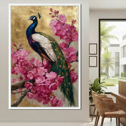 Golden Peacock Cherry Blossom - NicheCanvas