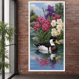 Duck Tranquility Floral Reflection - NicheCanvas
