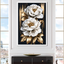 Gilded Petals Resting Upon Midnight - NicheCanvas