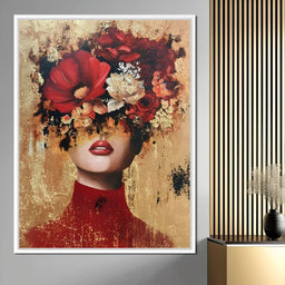 Gilded Red Floral Crown Portrait - NicheCanvas