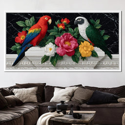 Parrot Blossom Marble Elegance - NicheCanvas