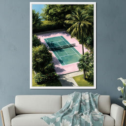 Palm Court Tennis Retreat Scene - NicheCanvas