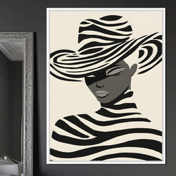Monochrome Zebra Hat Lady - NicheCanvas